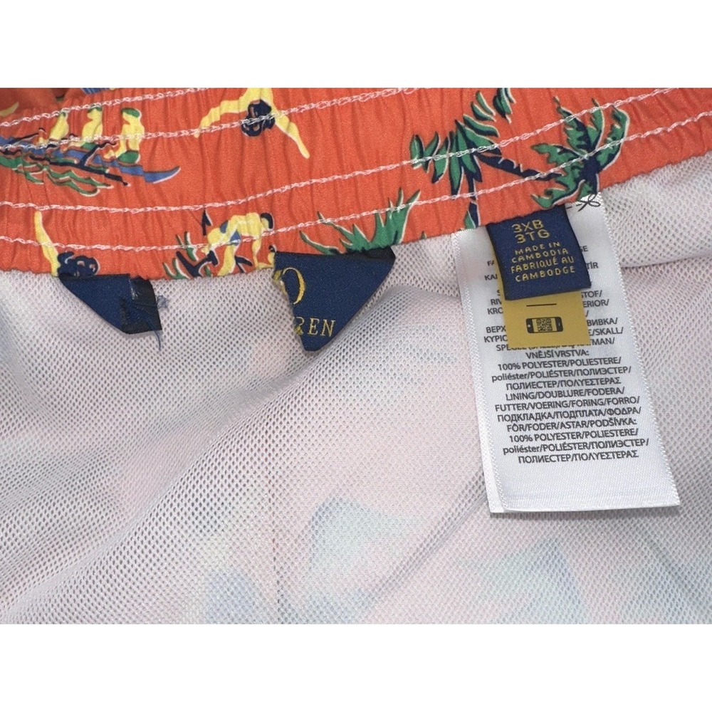 Polo Ralph Lauren Swim Trunks Orange 3XB Big All Over Print Beach‎ Hawaiian Hula - Picture 6 of 8